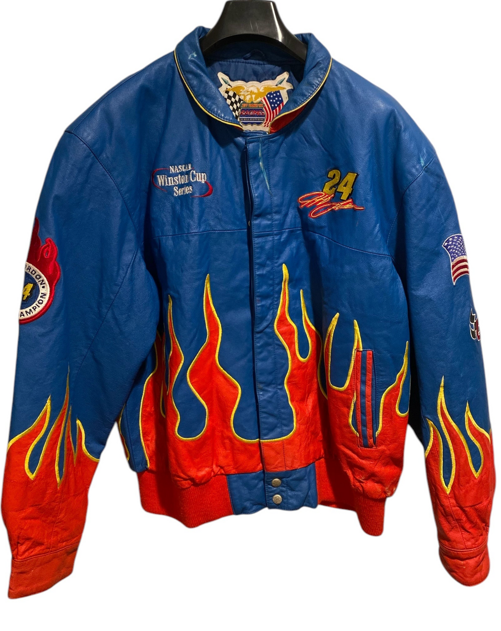 Vtg Leather Jeff Hamilton x Jeff Gordon 2001 NASCAR Winston Cup Series Champion - Flames - Sz XL
