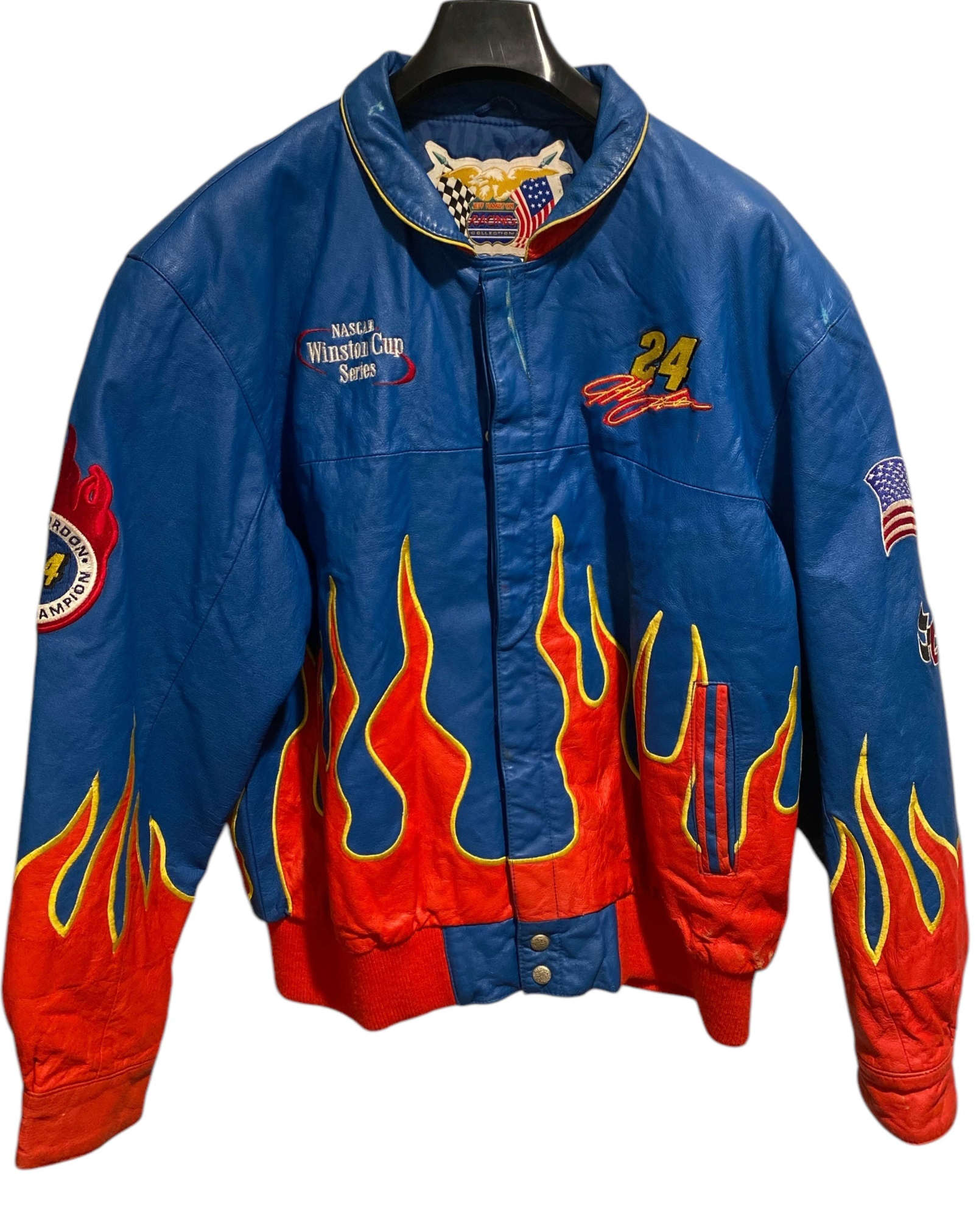 Vtg Leather Jeff Hamilton x Jeff Gordon 2001 NASCAR Winston Cup Series Champion - Flames - Sz XL
