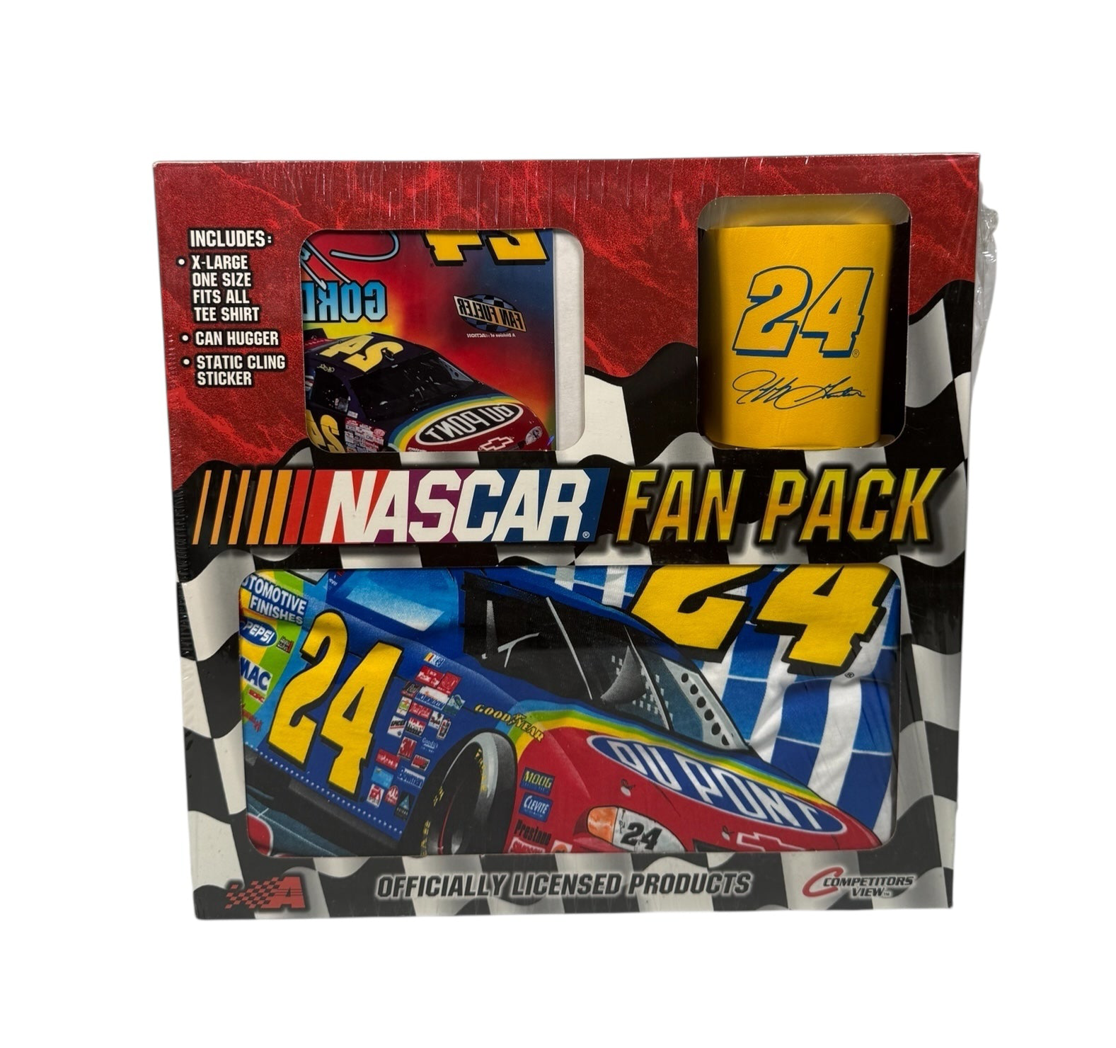 Vtg Jeff Gordon - Action Brand NASCAR Fan pack - Sz XL All-Over Print T-Shirt - Coozie - Window Cling - New Unopened