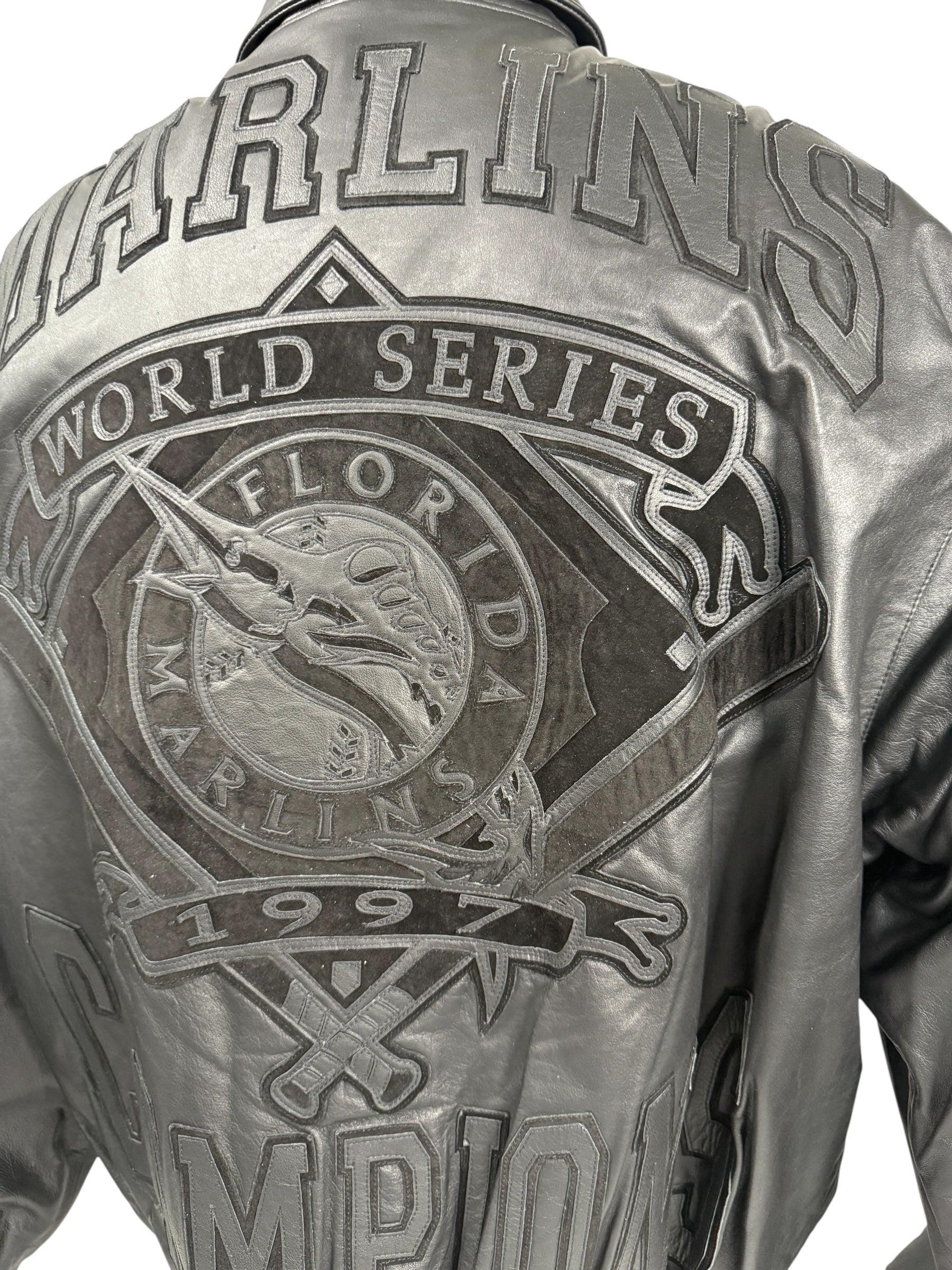 Vtg 1997 JH Design - MLB Florida Marlins World Series Leather Jacket - Sz XL - DS