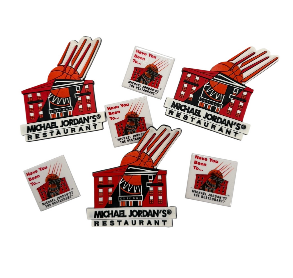 Vtg Michael Jordan’s Restaurant - (1) Magnet and (1) Pin - Mid 90’s - Chicago Bulls - DS