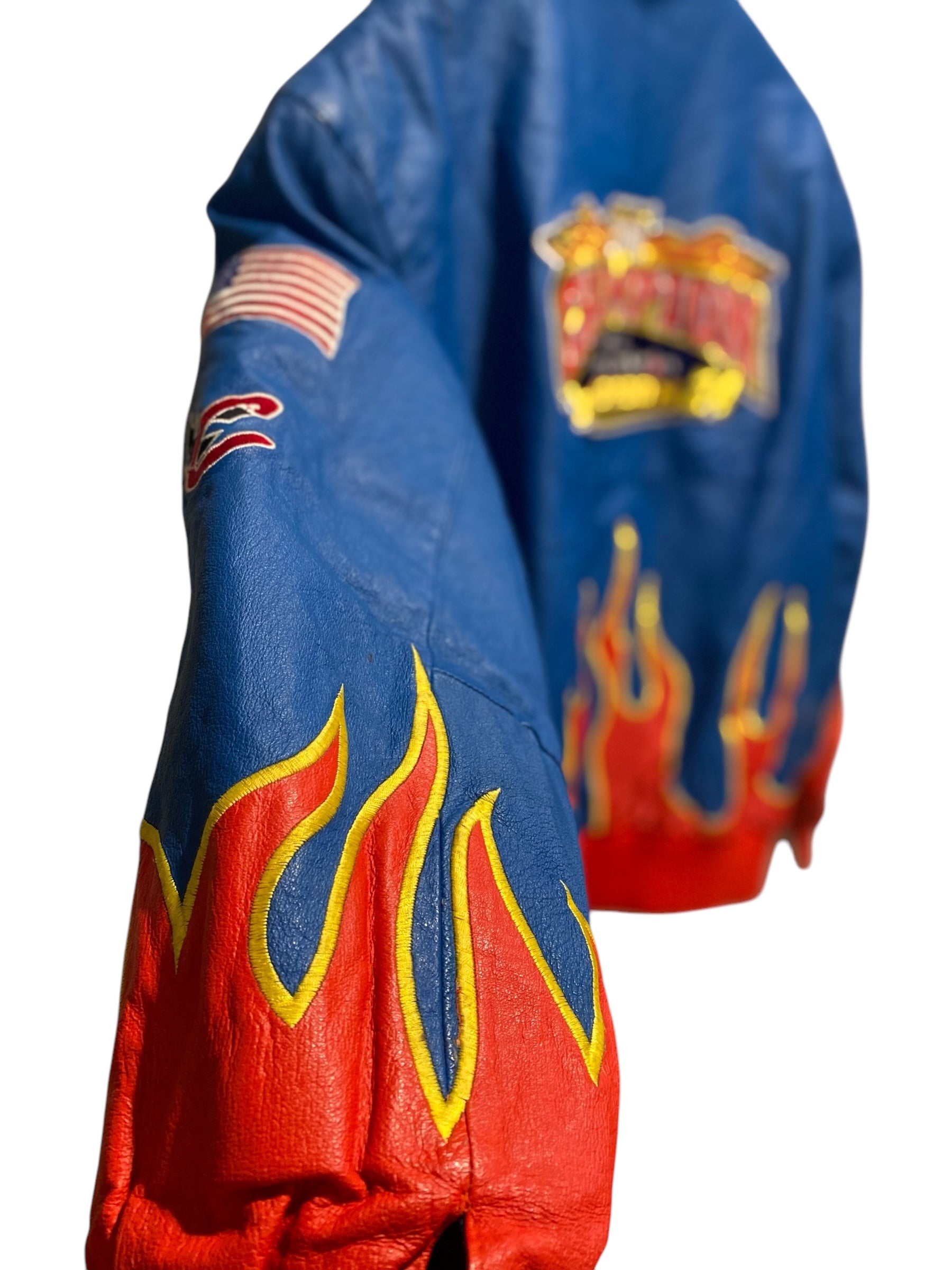 Vtg Leather Jeff Hamilton x Jeff Gordon 2001 NASCAR Winston Cup Series Champion - Flames - Sz XL