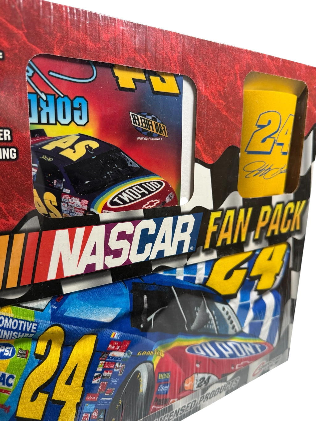 Vtg Jeff Gordon - Action Brand NASCAR Fan pack - Sz XL All-Over Print T-Shirt - Coozie - Window Cling - New Unopened