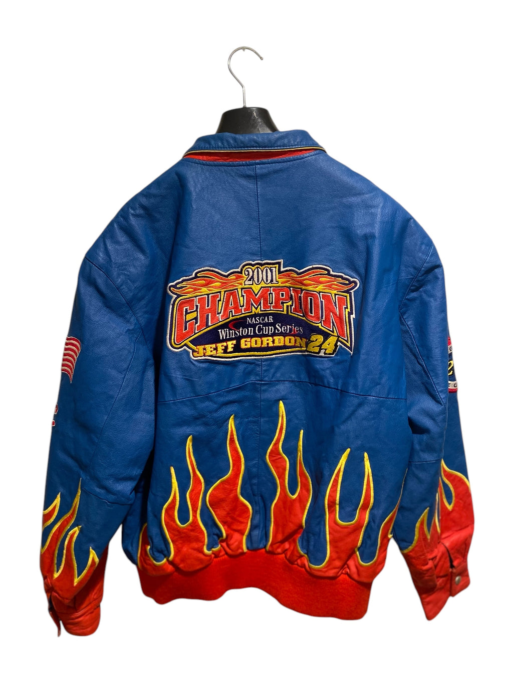 Vtg Leather Jeff Hamilton x Jeff Gordon 2001 NASCAR Winston Cup Series Champion - Flames - Sz XL