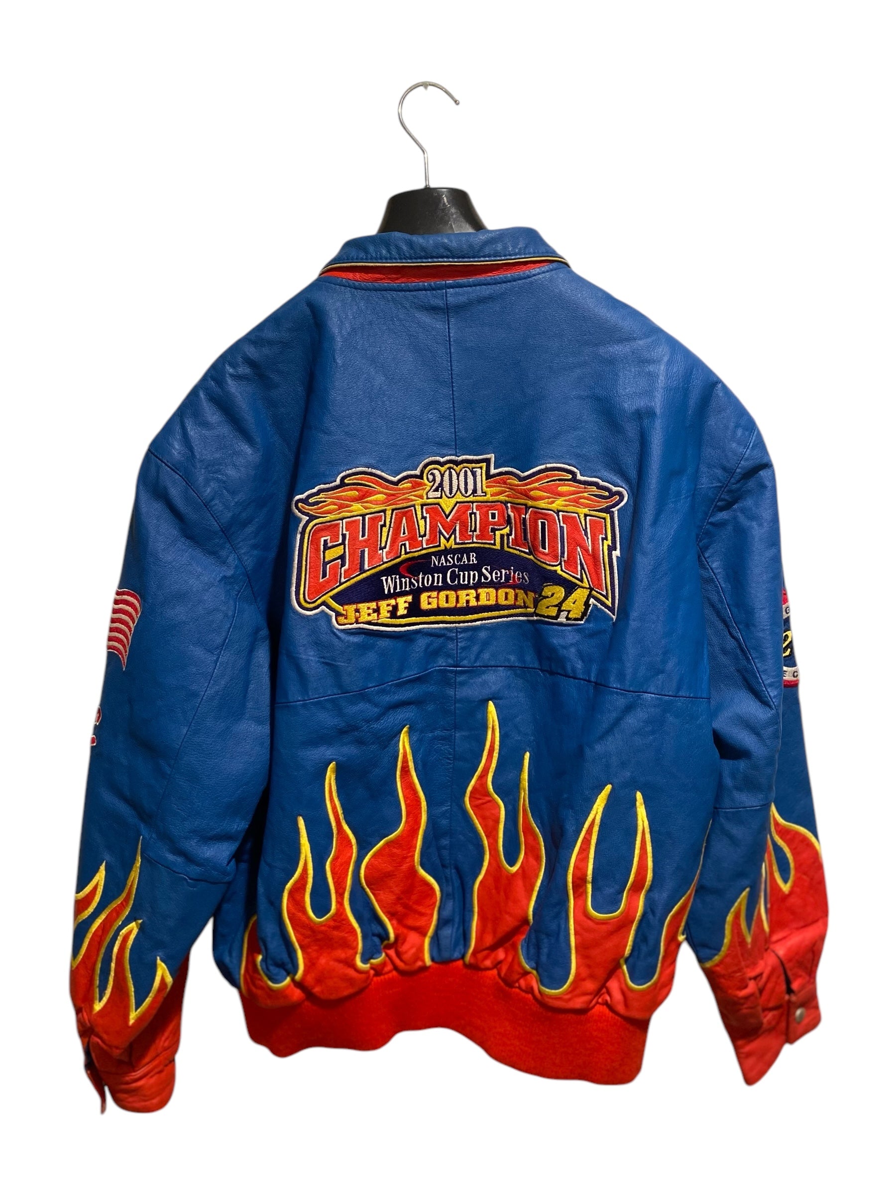 Vtg Leather Jeff Hamilton x Jeff Gordon 2001 NASCAR Winston Cup Series Champion - Flames - Sz XL