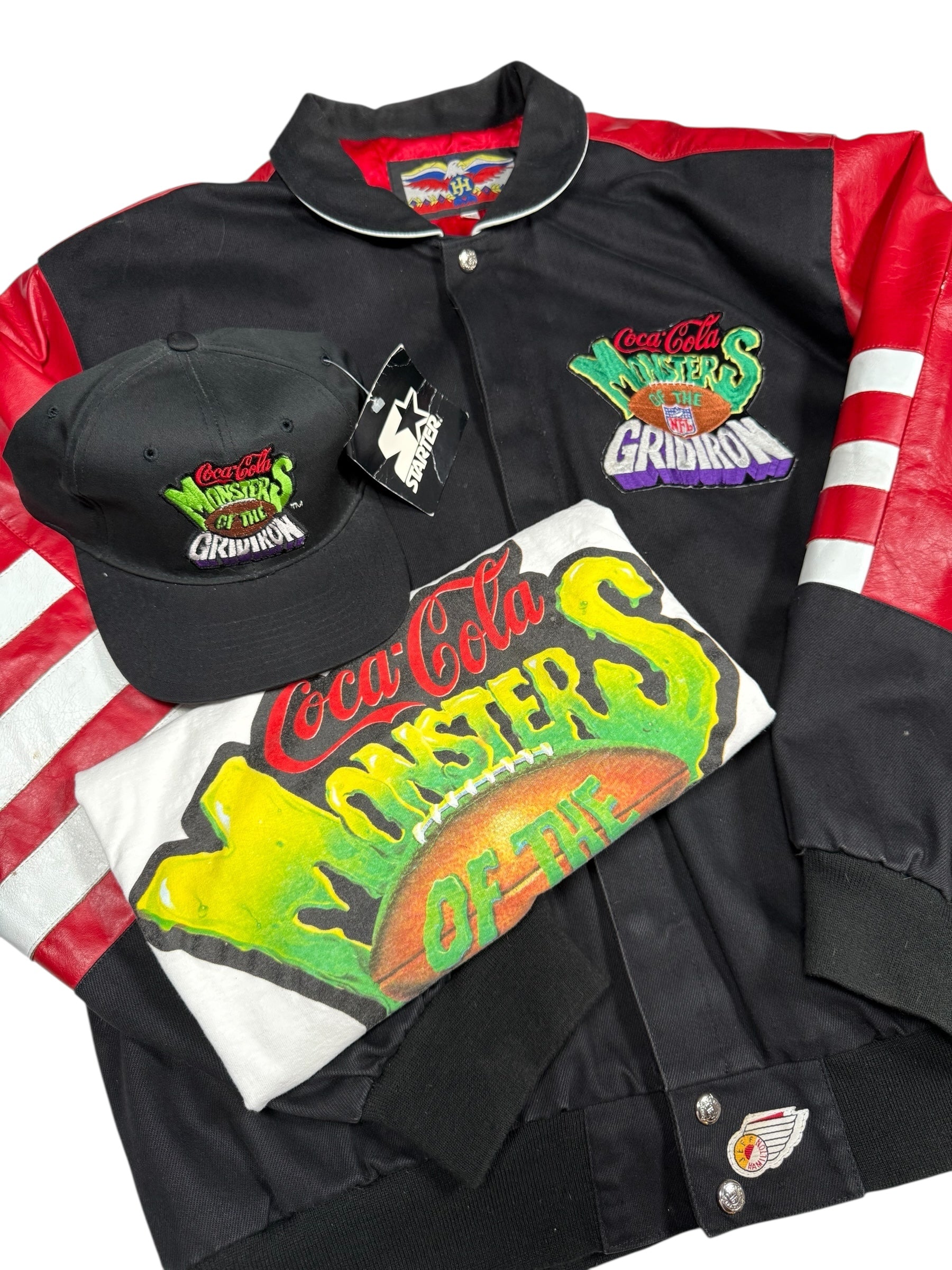 Vtg Jeff Hamilton x Coca Cola — Monsters of the Gridiron Jacket, Hat, Shirt, and Card Set! 🤯🔥 - Sz XL - 1994