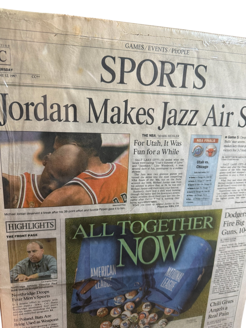 Vtg Michael Jordan - Chicago Bulls - “Jordan Makes Jazz Air Sick” Cover - June 12, 1997