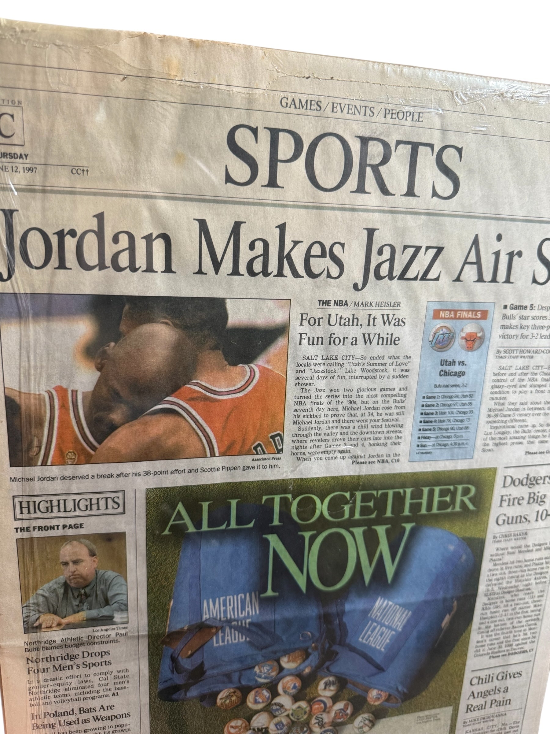 Vtg Michael Jordan - Chicago Bulls - “Jordan Makes Jazz Air Sick” Cover - June 12, 1997
