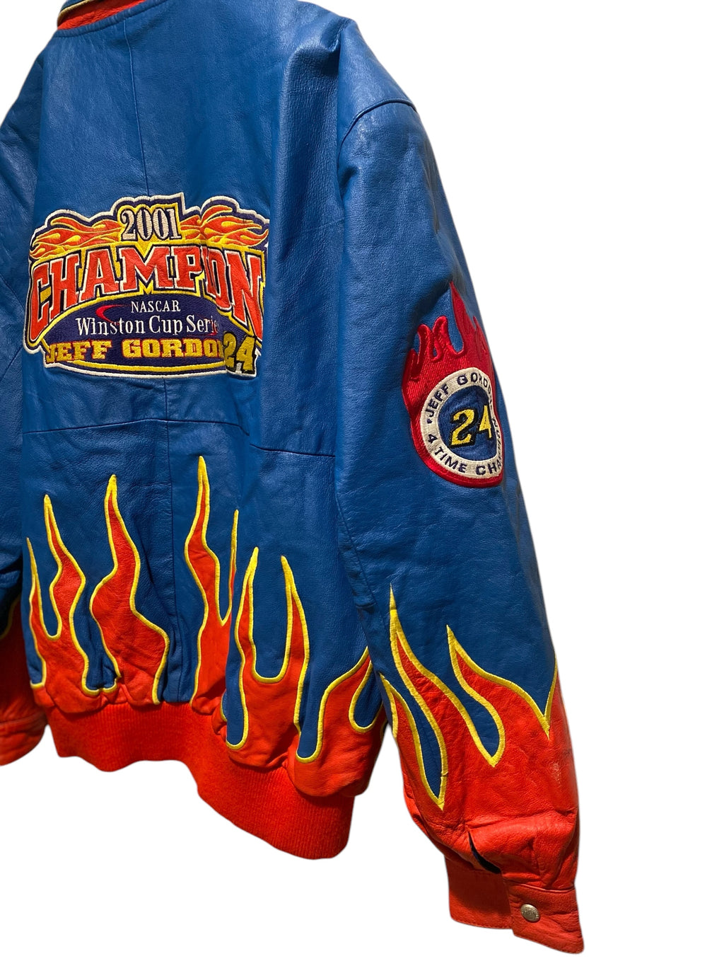 Vtg Leather Jeff Hamilton x Jeff Gordon 2001 NASCAR Winston Cup Series Champion - Flames - Sz XL