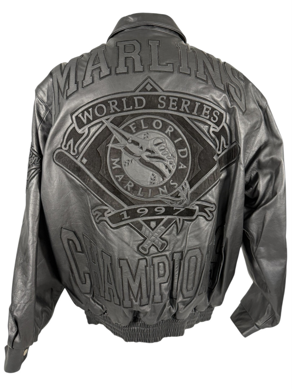 Vtg 1997 JH Design - MLB Florida Marlins World Series Leather Jacket - Sz XL - DS