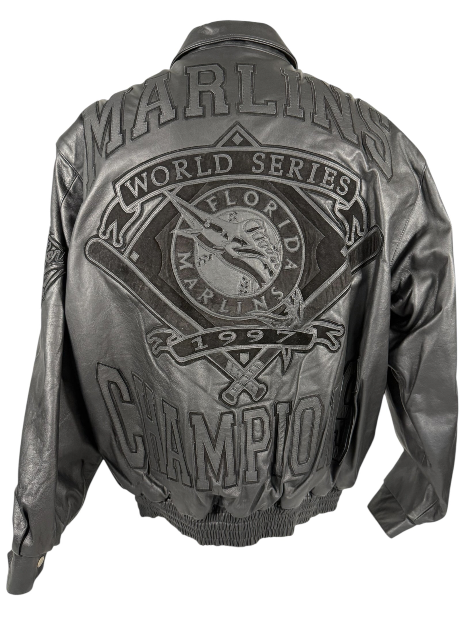 Vtg 1997 JH Design - MLB Florida Marlins World Series Leather Jacket - Sz XL - DS
