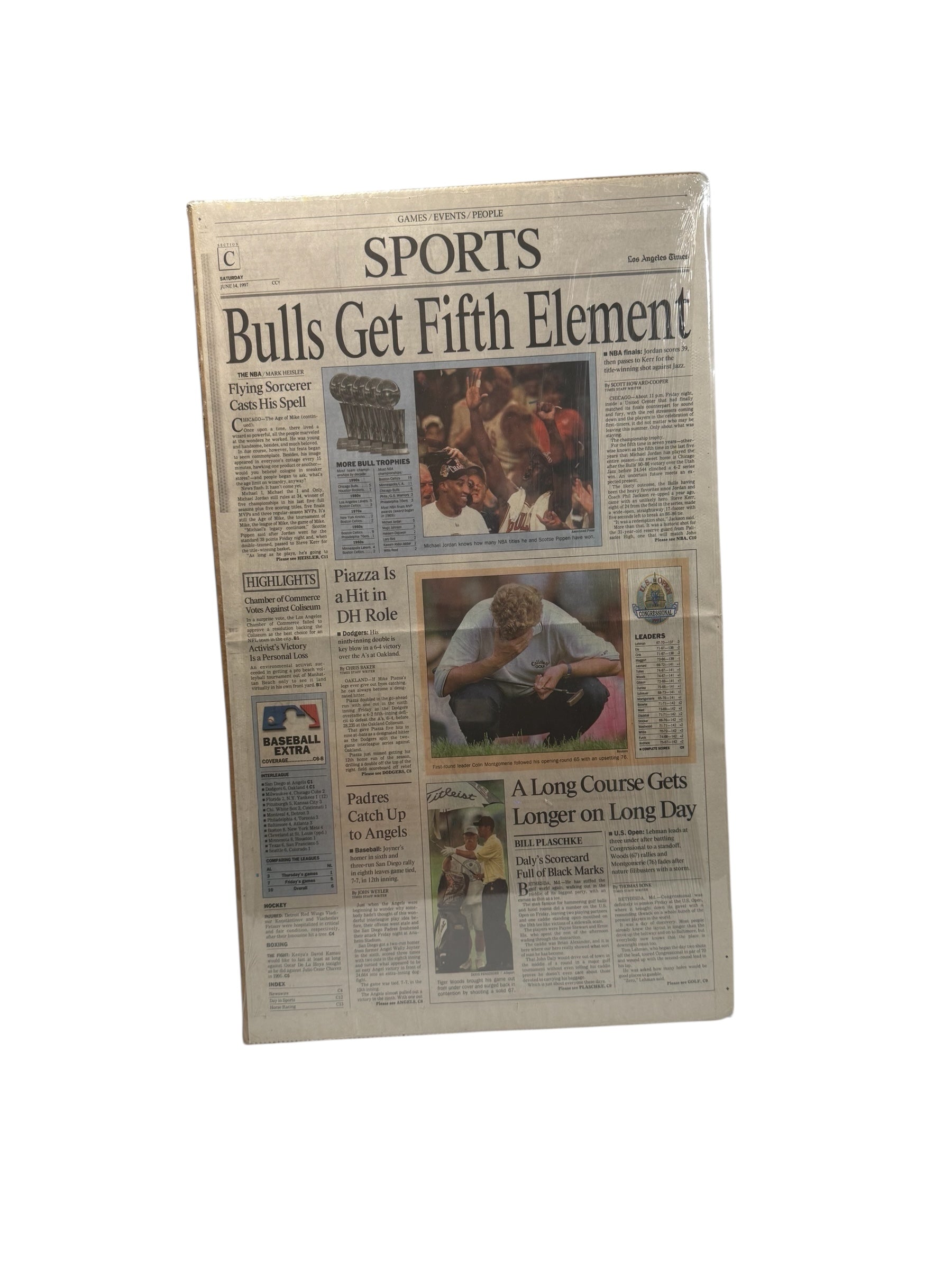 Vtg Michael Jordan - Chicago Bulls “Bulls Get Fifth Element” Newspaper Cover - June 14th, 1997! - Early Tiger Woods!