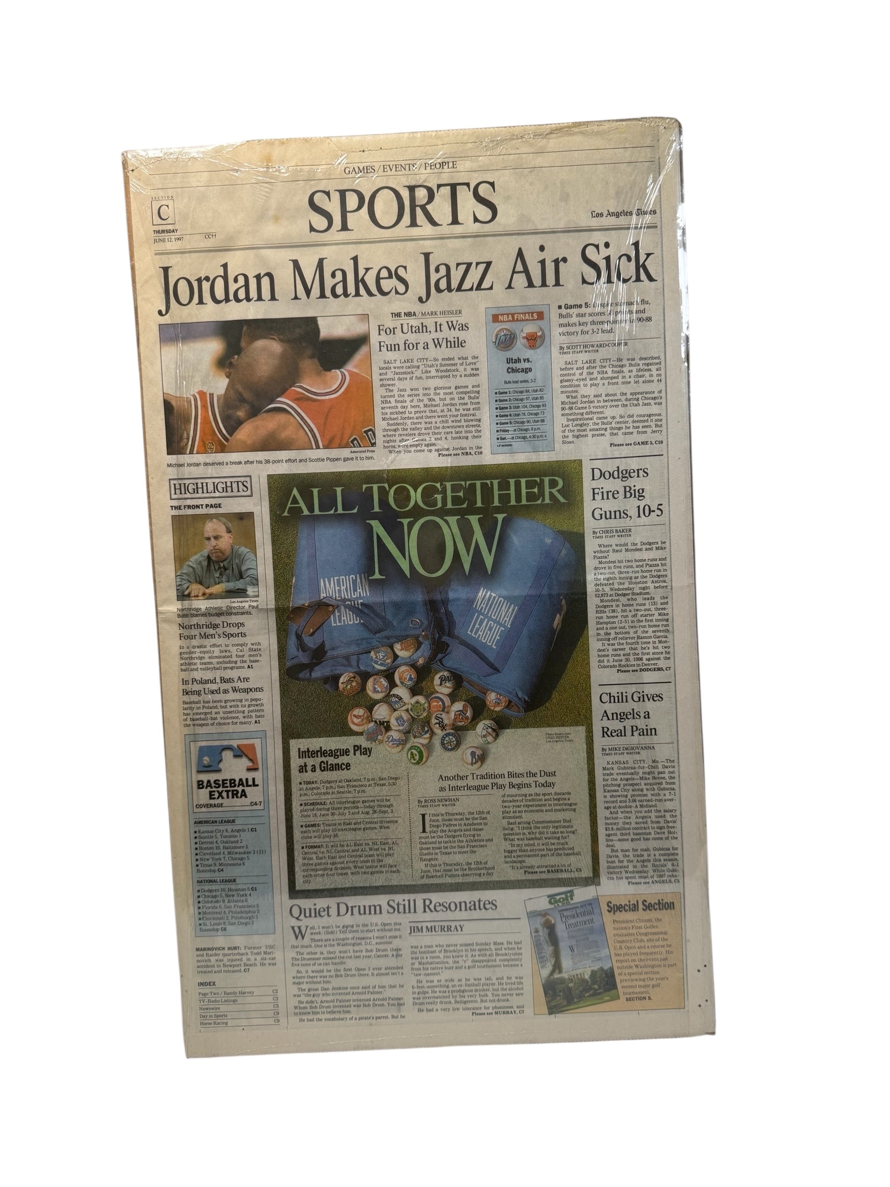 Vtg Michael Jordan - Chicago Bulls - “Jordan Makes Jazz Air Sick” Cover - June 12, 1997