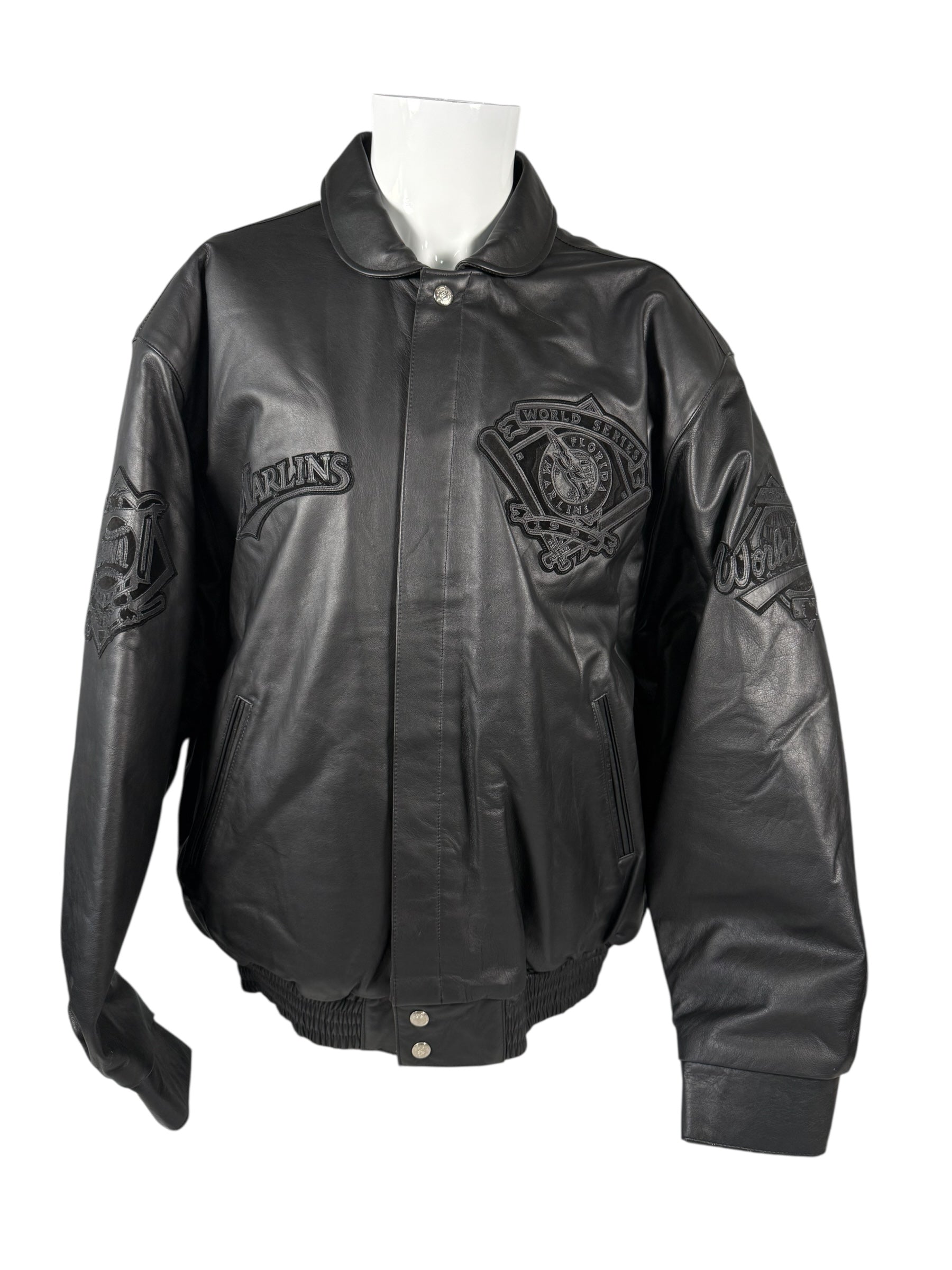Vtg 1997 JH Design - MLB Florida Marlins World Series Leather Jacket - Sz XL - DS