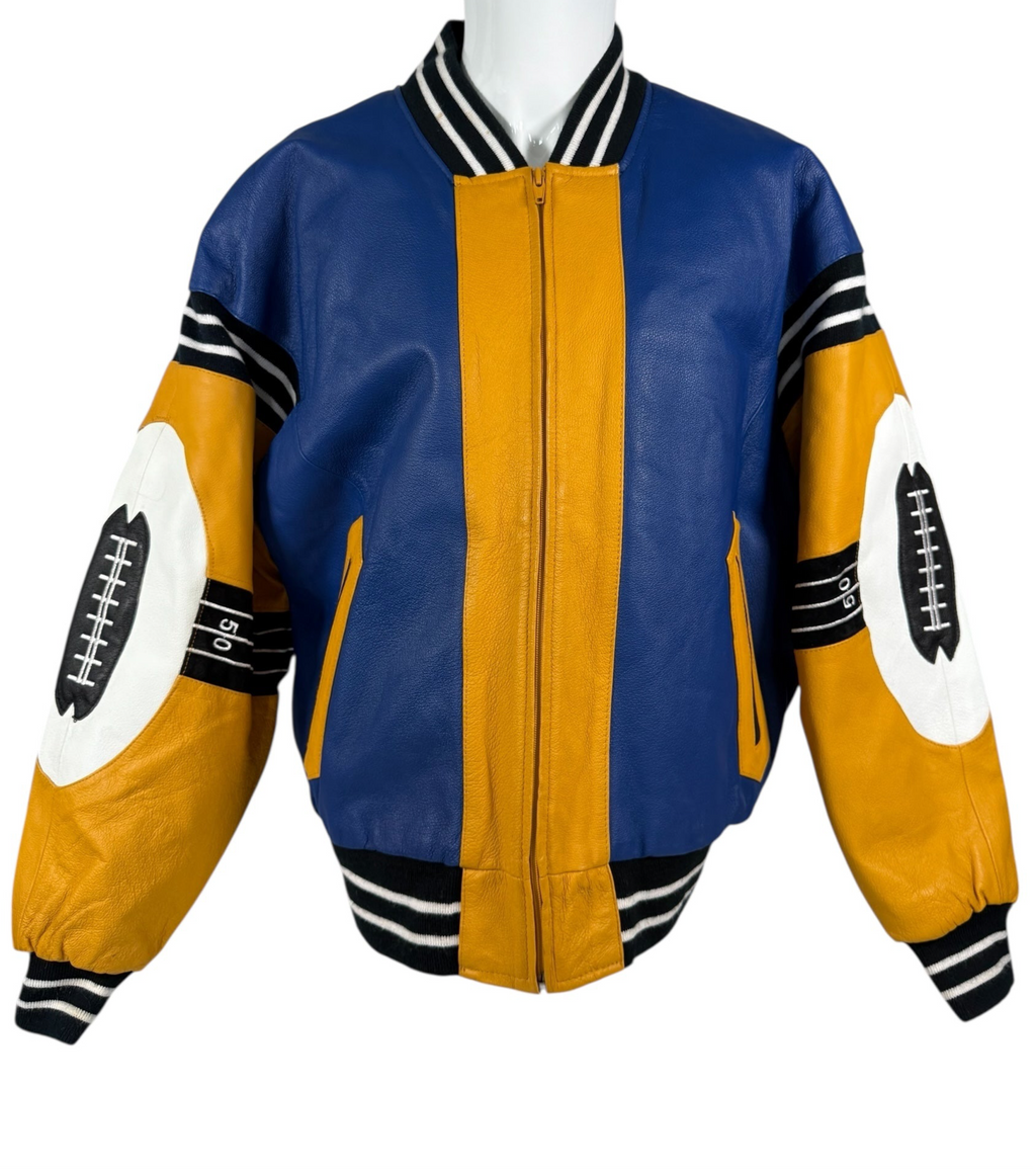 Vtg 90’s - Michael Hoban “Football” Leather Varsity Jacket - Sz L