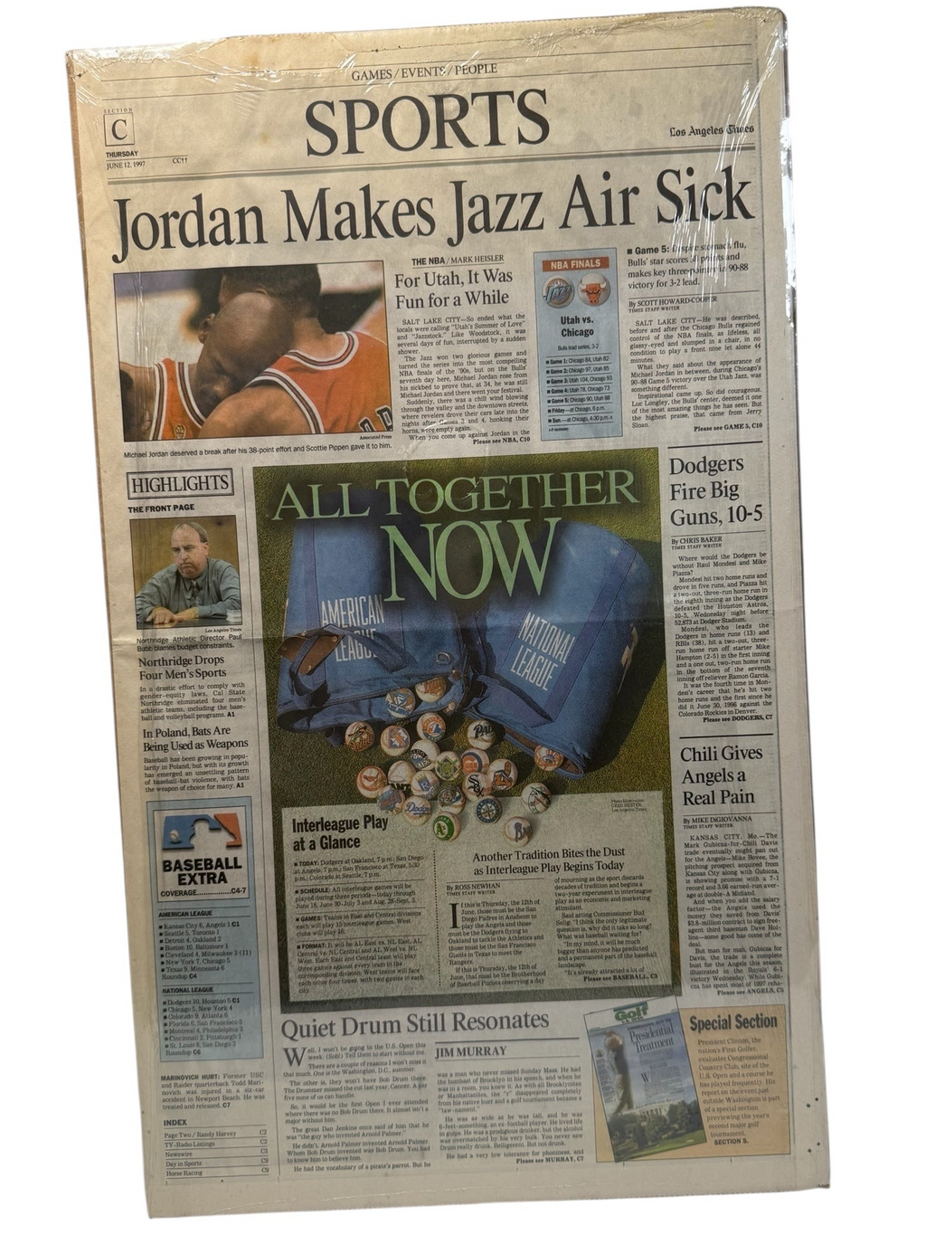 Vtg Michael Jordan - Chicago Bulls - “Jordan Makes Jazz Air Sick” Cover - June 12, 1997