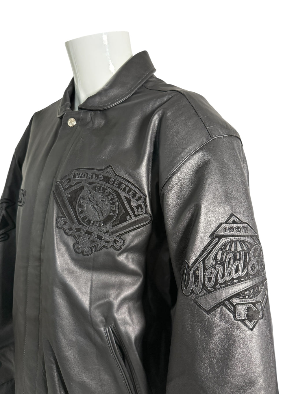 Vtg 1997 JH Design - MLB Florida Marlins World Series Leather Jacket - Sz XL - DS