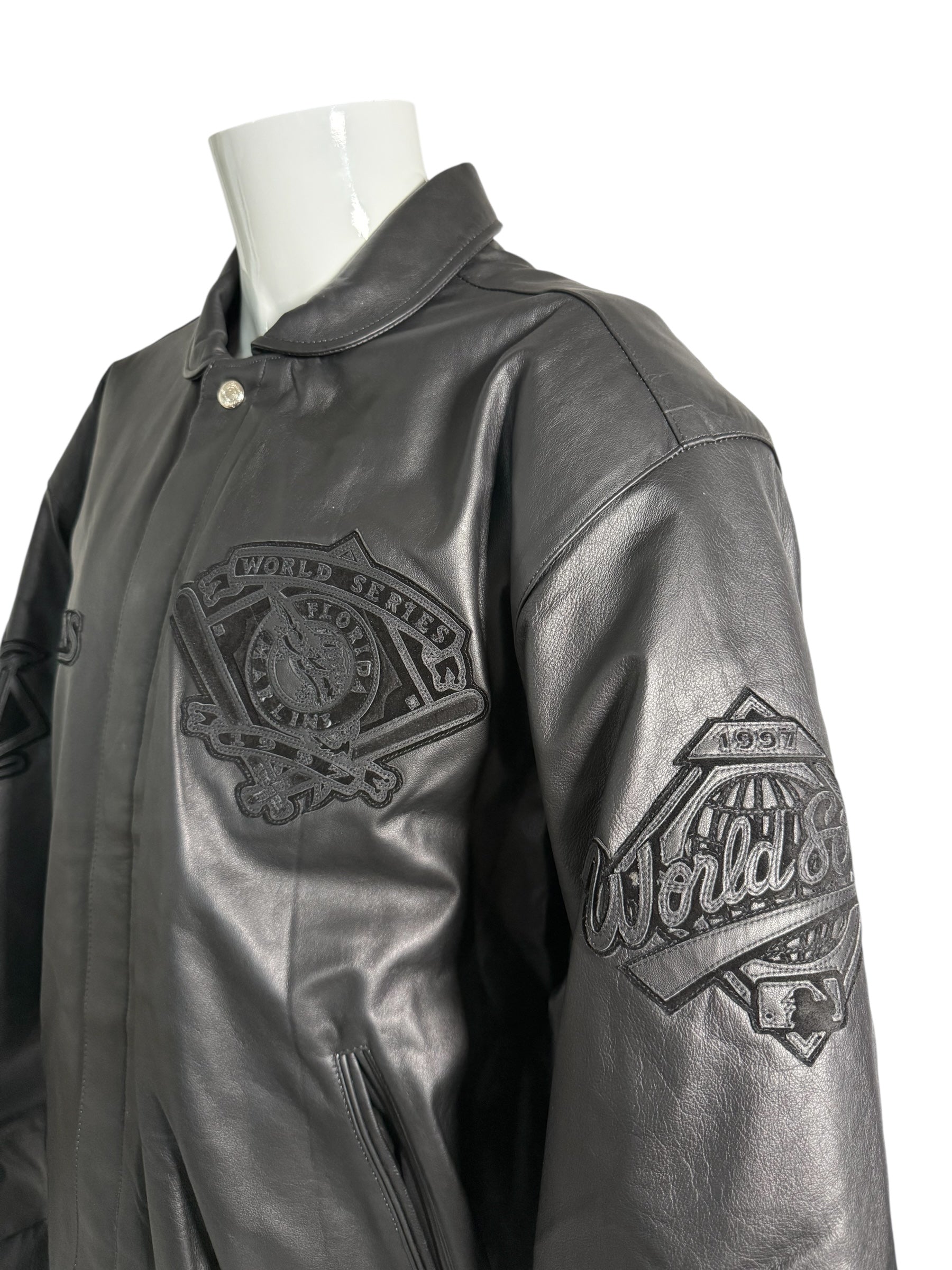 Vtg 1997 JH Design - MLB Florida Marlins World Series Leather Jacket - Sz XL - DS