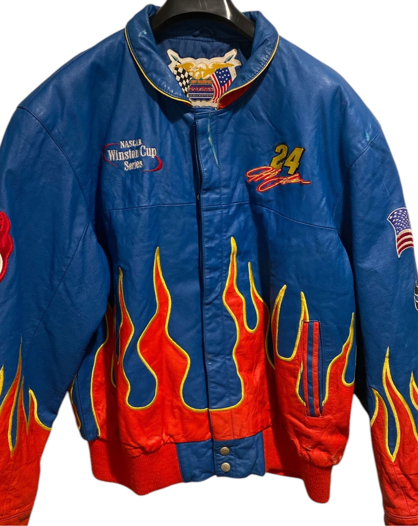 Vtg Leather Jeff Hamilton x Jeff Gordon 2001 NASCAR Winston Cup Series Champion - Flames - Sz XL