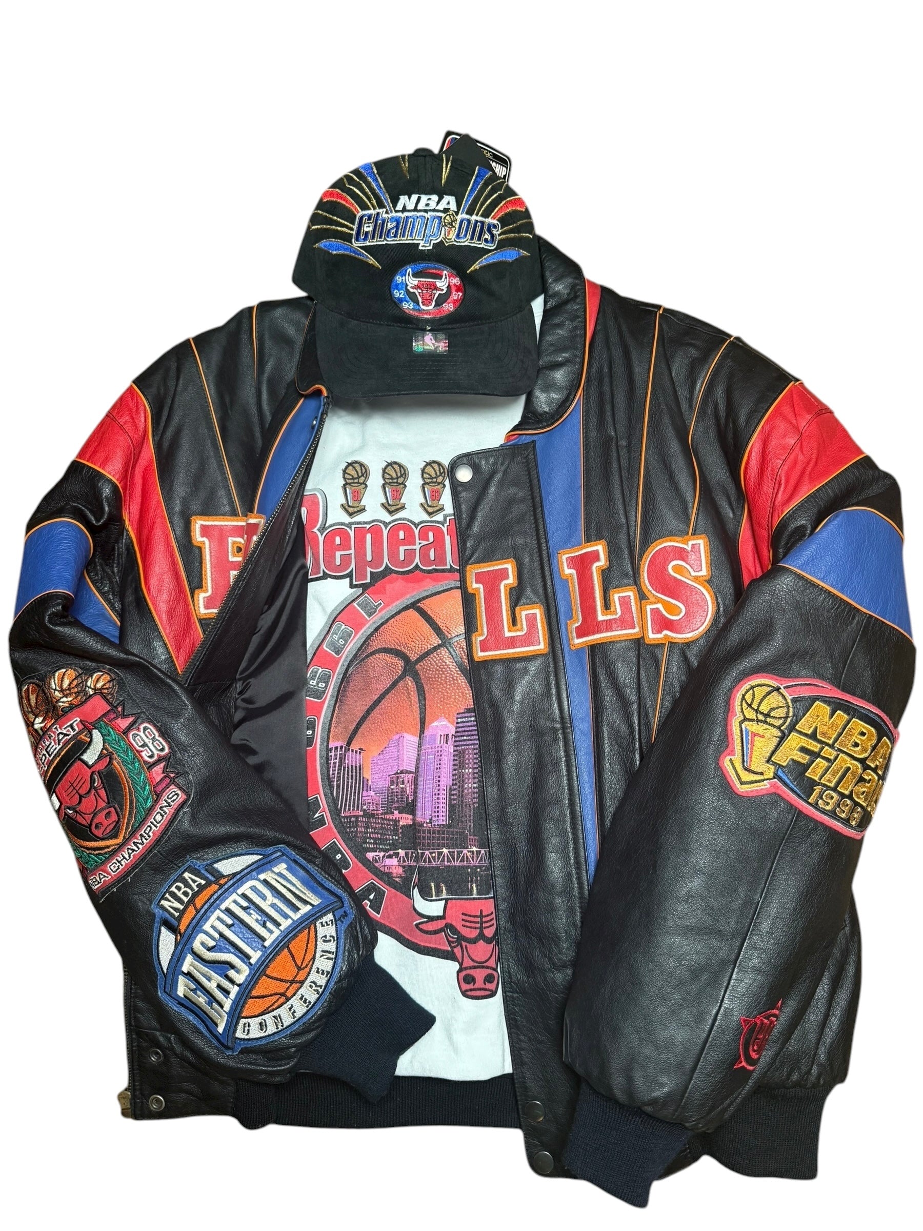 Vtg 1998 Starter - Michael Jordan - Chicago Bulls Championship Locker Room Tee & Hat - Sz L 🐐🏆