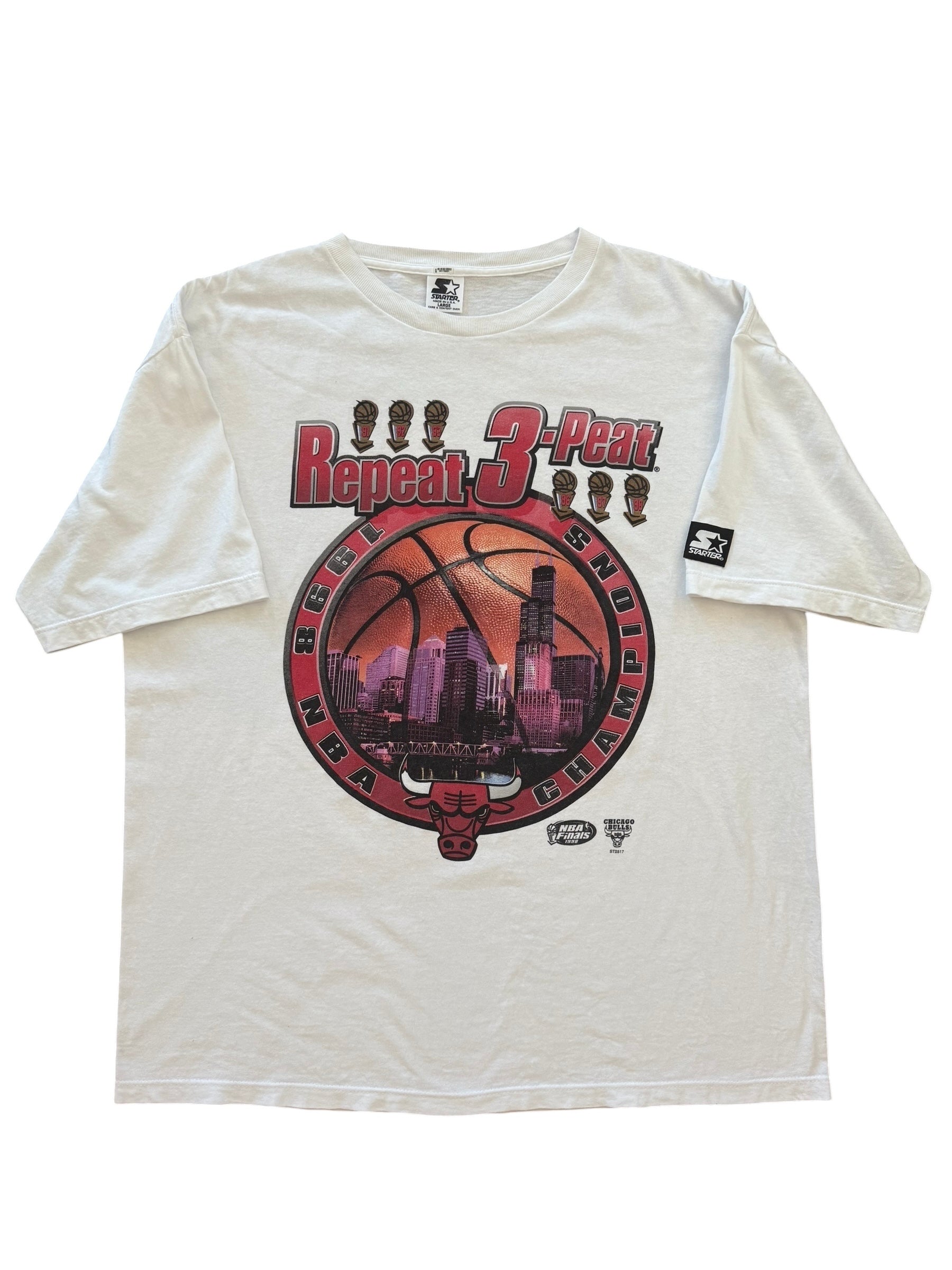 Vtg 1998 Starter - Michael Jordan - Chicago Bulls Championship Locker Room Tee & Hat - Sz L 🐐🏆