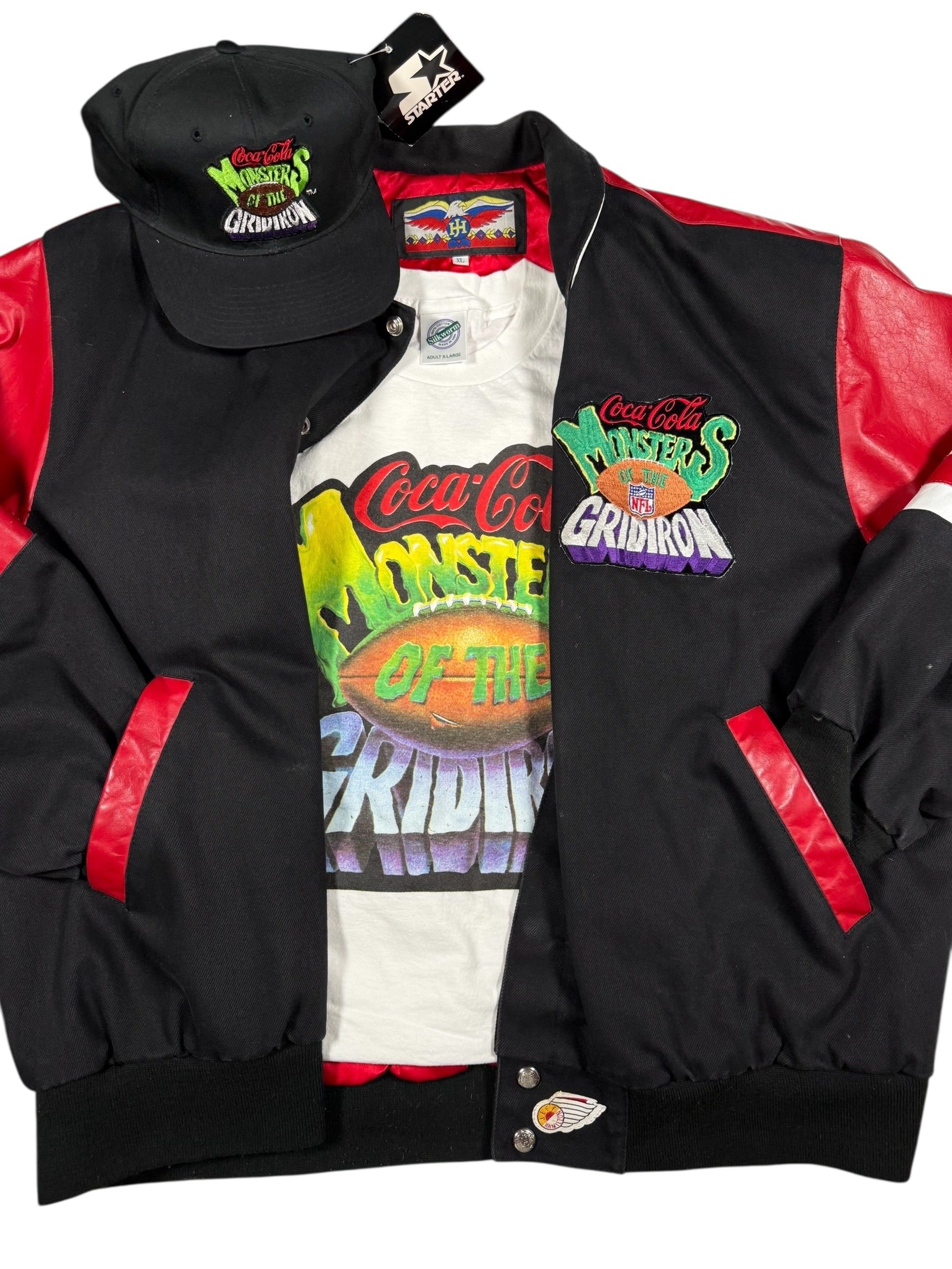 Vtg Jeff Hamilton x Coca Cola — Monsters of the Gridiron Jacket, Hat, Shirt, and Card Set! 🤯🔥 - Sz XL - 1994