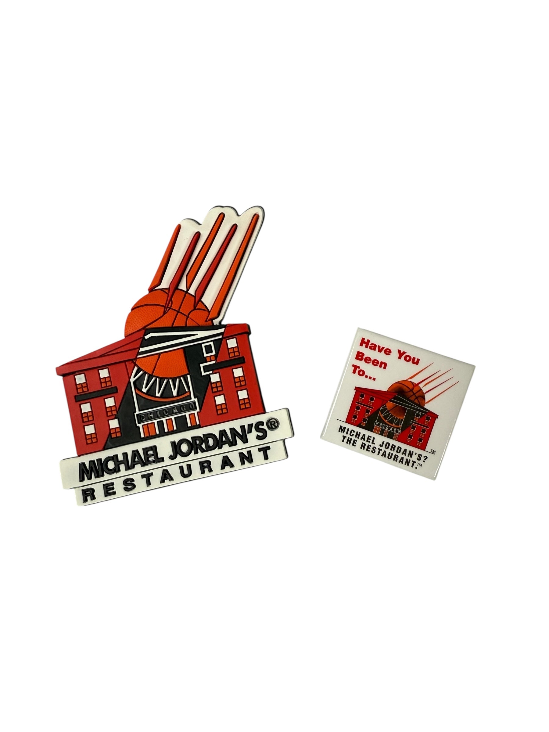 Vtg Michael Jordan’s Restaurant - (1) Magnet and (1) Pin - Mid 90’s - Chicago Bulls - DS