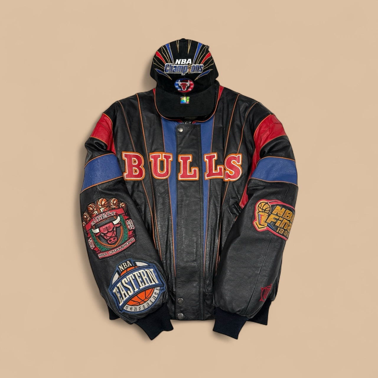 Vtg Jeff Hamilton - Leather Chicago Bulls “Repeat 3-Peat” 1998 Championship Jacket - Sz M - 🐐🏆