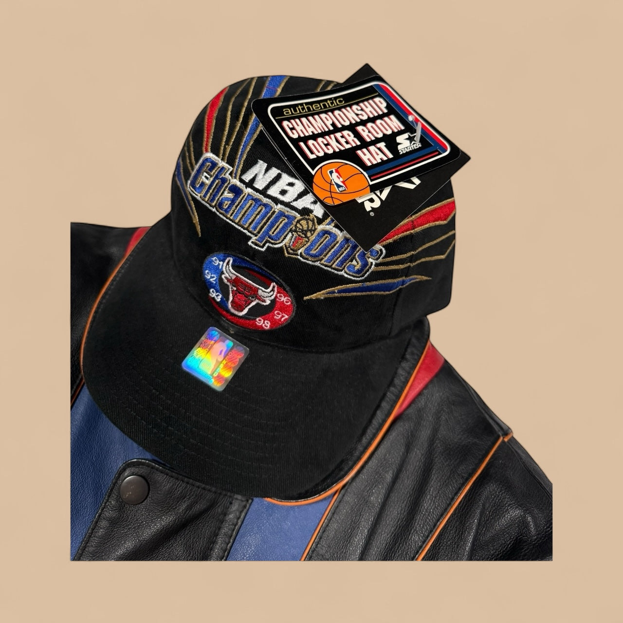 Vtg Jeff Hamilton - Leather Chicago Bulls “Repeat 3-Peat” 1998 Championship Jacket - Sz M - 🐐🏆