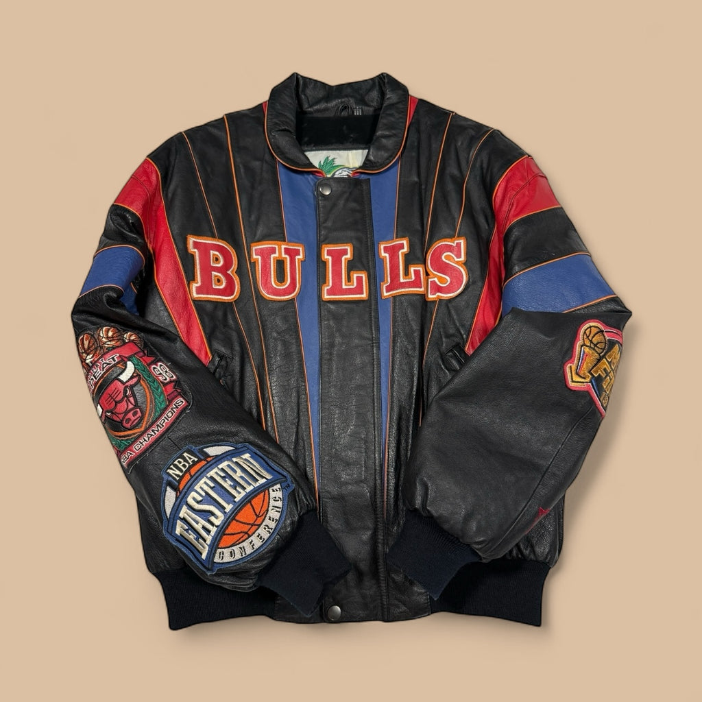 Vtg Jeff Hamilton - Leather Chicago Bulls “Repeat 3-Peat” 1998 Championship Jacket - Sz M - 🐐🏆