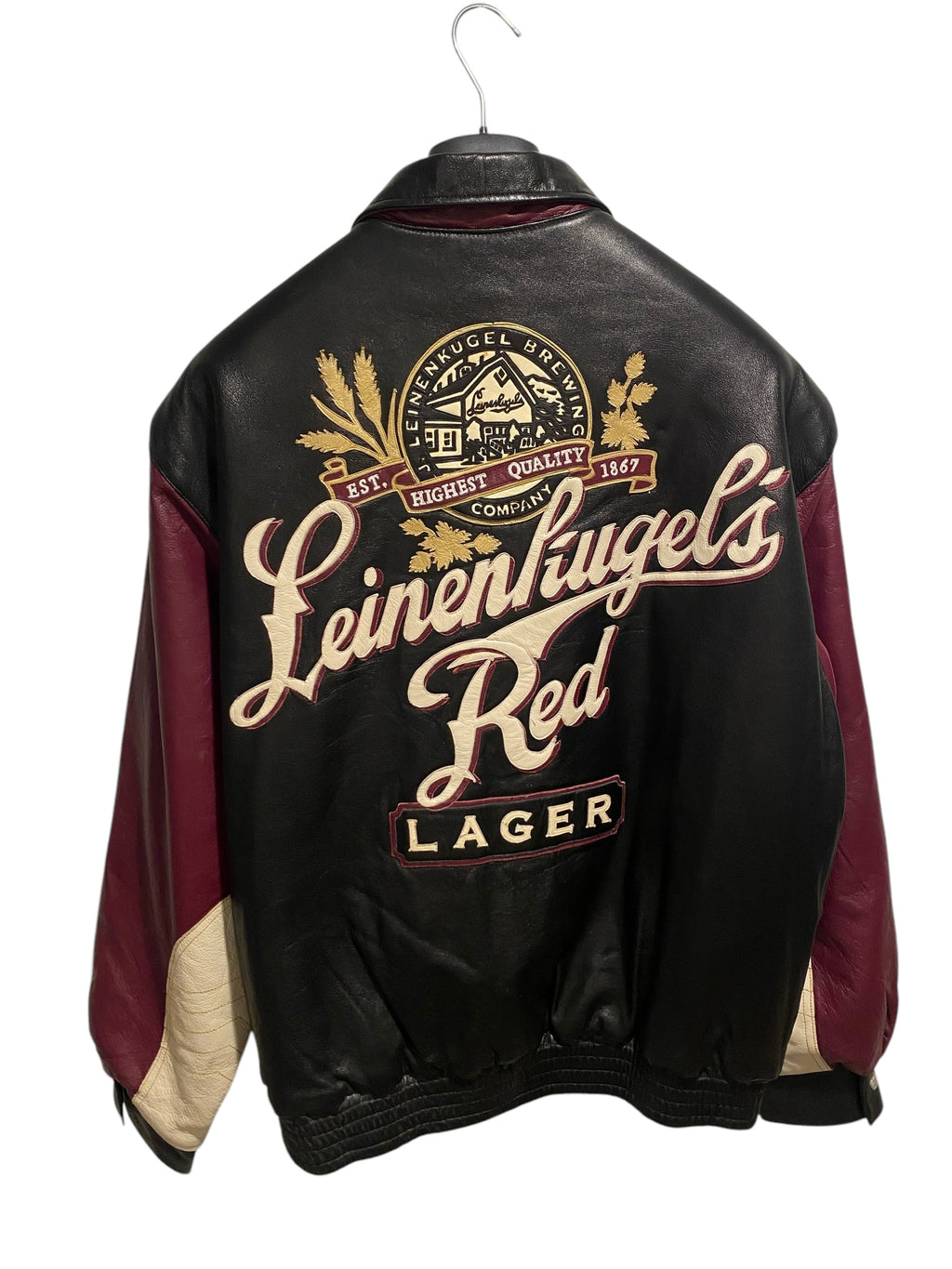 Vtg 90's Jeff Hamilton Lambskin Leather Leinenkugel's Lager Jacket - sz XL