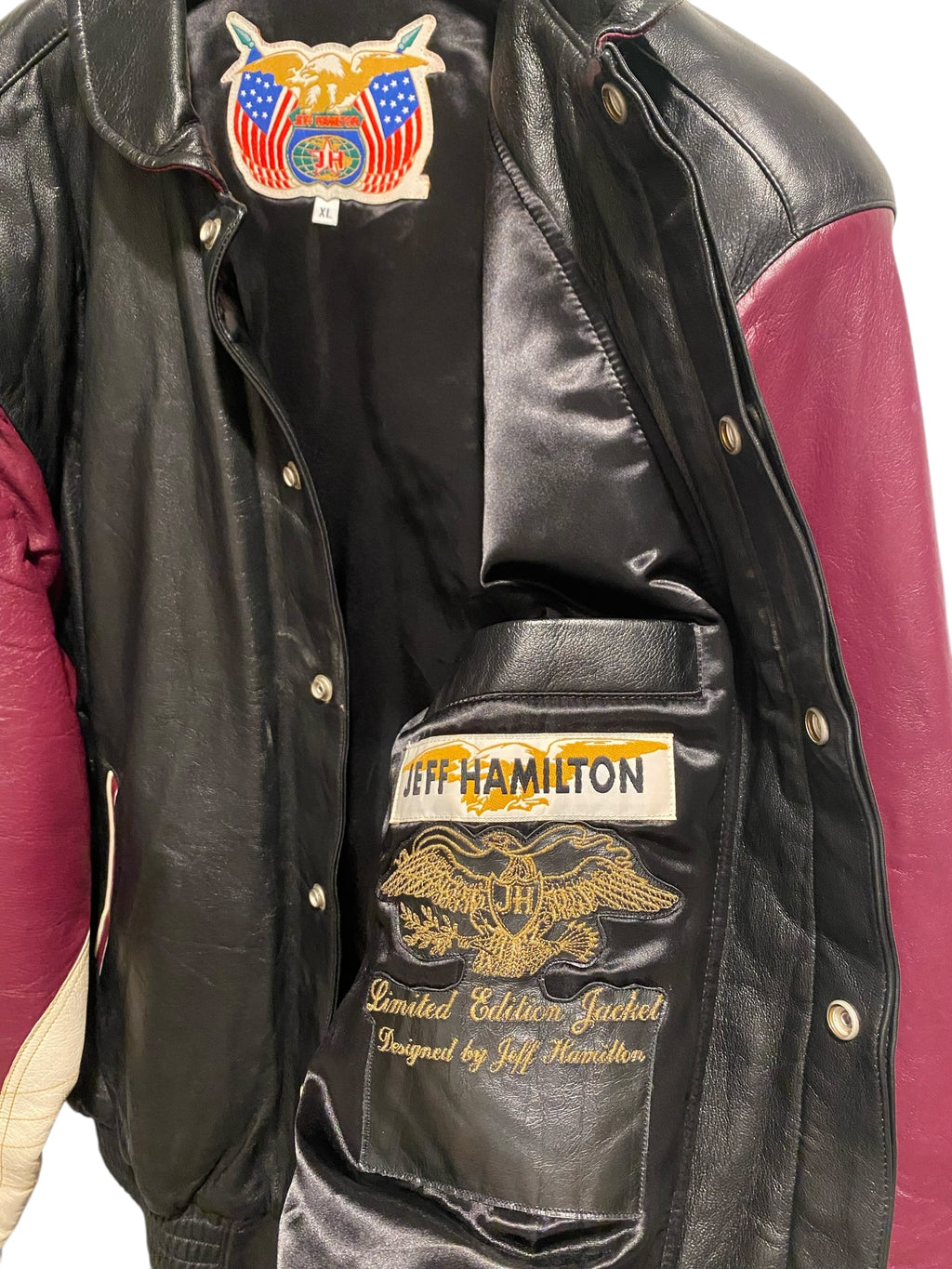 Vtg 90's Jeff Hamilton Lambskin Leather Leinenkugel's Lager Jacket - sz XL